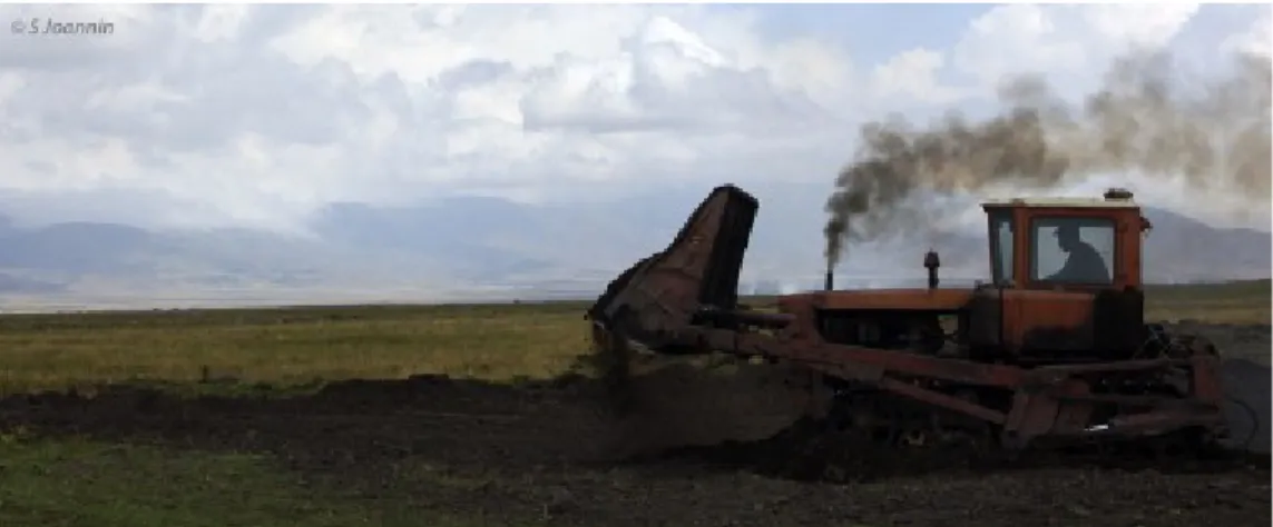 Fig. 2.  Peat exploitation by mechanical milling of surface at Vanevan (2011).