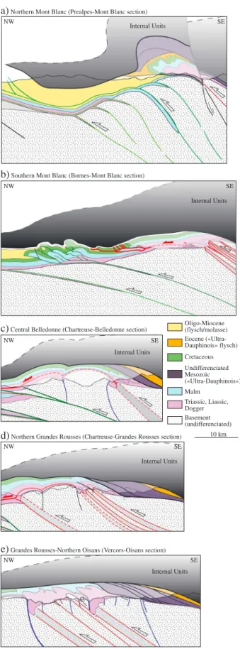 Figure 10. Zooms of the ECM-subalpine chain relationship from cross sections from Figures 5 – 9