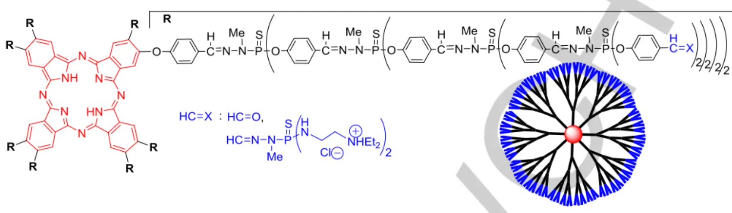 Figure 3. Phthalocyanine as core of dendrimers with different terminal functions (used as transfection agent with ammonium terminal functions)