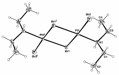 Figure 3.   An  ORTEP  view  of  the  molecular  structure  of  trans-[PtBr 2 (NHEt 2 )] 2 ,  2