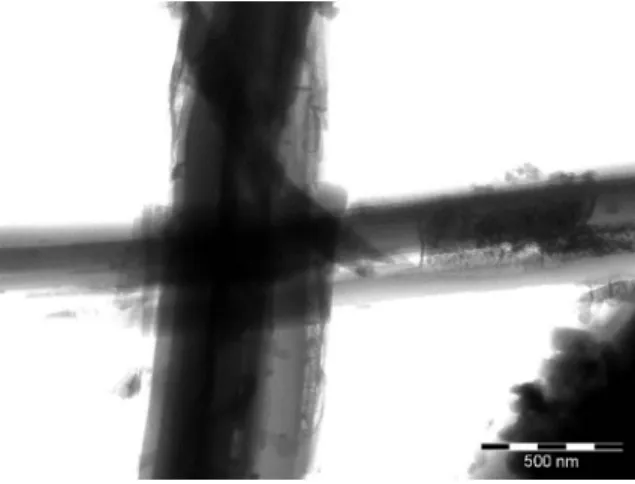 Figure 4. Electron micrograph for nanocrys- nanocrys-tals of Per 2 [Au(mnt) 2 ] grown in the presence of OATM (bar = 500 nm).