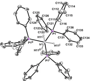 Figure 5.  ORTEP view of fac-[IrH 3 (PPh 3 ) 3 ]. Relevant structural parameters: Ir-P, 2.3296(5); Ir-H,  1.39(5) Å; P-Ir-P i , 103.021(16); H-Ir-P, 89.7(19); H-Ir-P i , 84(2); H-Ir-P ii , 164(2)°