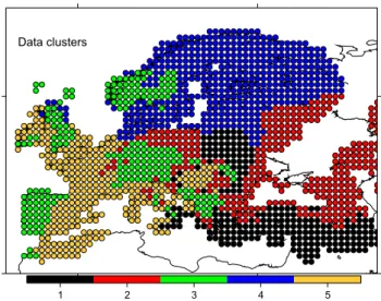 Fig. 2. Distribution of changes in MTCO from the European region obtained from the gridded palaeoclimate reconstructions (blue) and all available simulations (red).