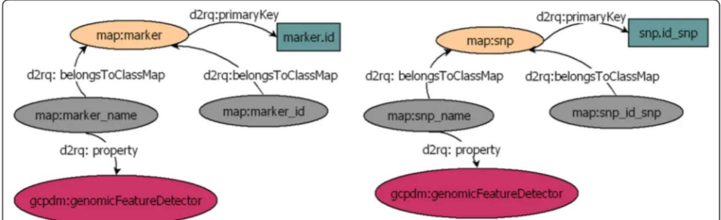 Figure 4 Graph-based representation of annotated RDF views. Each graph is the RDF representation of some part of a relational database.