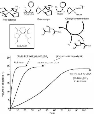 Figure 7.    Activation of [Rh(cod) 2 ]BF 4 /Et-DuPHOS in hydrogenation catalysis at 25°C and  1 bar of total pressure