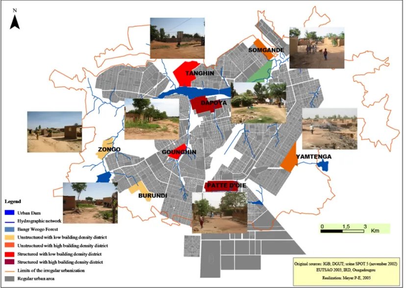 Figure 1. Study area showing the different districts within Ouagadougou city.  Figure 1