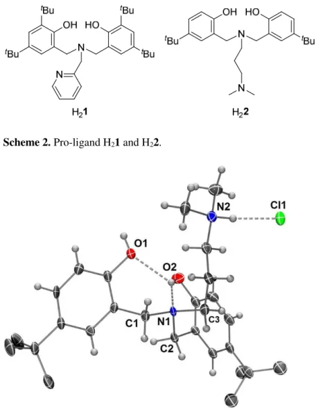 Figure 1. View of the molecular structure of 2·H 3 Cl. Hydrogen atoms of the  t Bu groups omitted for clarity