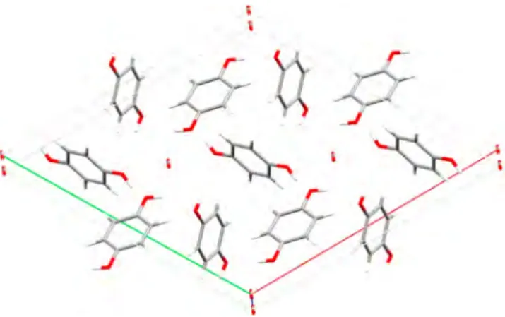 Figure 11. Arrangement of the HQ and CO 2 molecules in the solid state. This view is the unit cell tilted o ﬀ the c axis.