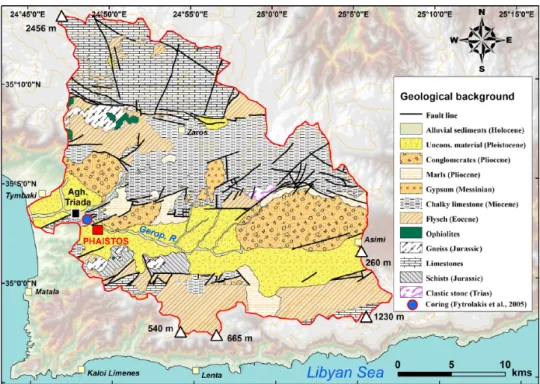 Figure 2.  Geological map of the Geropotamos River. Data are from IGME maps (1: 50,000) and based on Peterek and Schwarze (2004) and  Fytrolakis et al