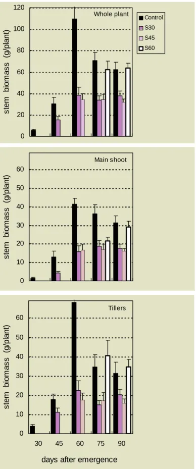 Figure 2. Seasonal variations in stem biomass (vertical bars show one standard- standard-error)