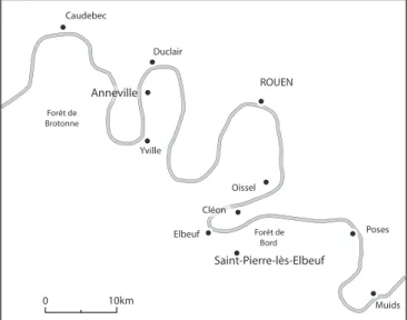 Figure 254 - Localisation du site d'Annevile (Seine-Maritime) dans la vallée de la  Seine (D.A.O