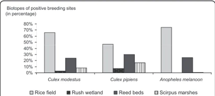 Figure 2 Contribution of each biotope to the breeding sites of mosquito species in the Camargue, France