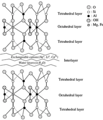 Fig. 2    The structure of bentonite (including the forms of laponite and  montmorillonite)