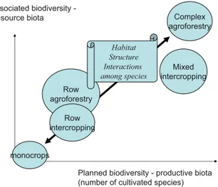 Figure 1. Relationship between planned biodiversity (plant species introduced and cultivated intentionally by the farmer) and associated biodiversity (species that colonize the agroecosystem)