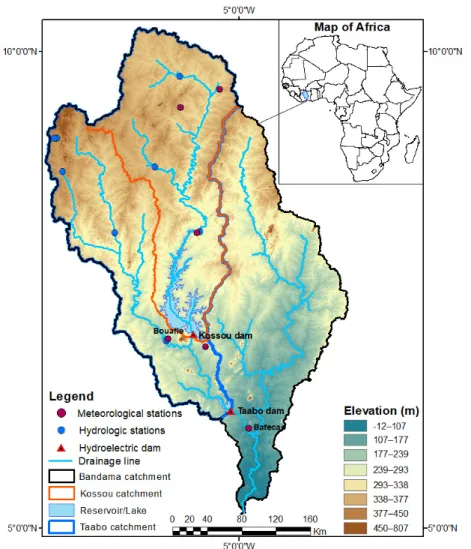 Figure 1. Bandama basin showing Taabo Dam and Kossou Dam catchment area. 