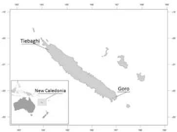 Figure 1. Location of New Caledonia and our two study sites on  the New Caledonian mainland.