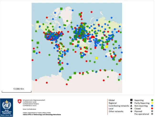 Figure 1. Map of surface stations currently included in GAWSIS. Figure courtesy of MeteoSwiss.