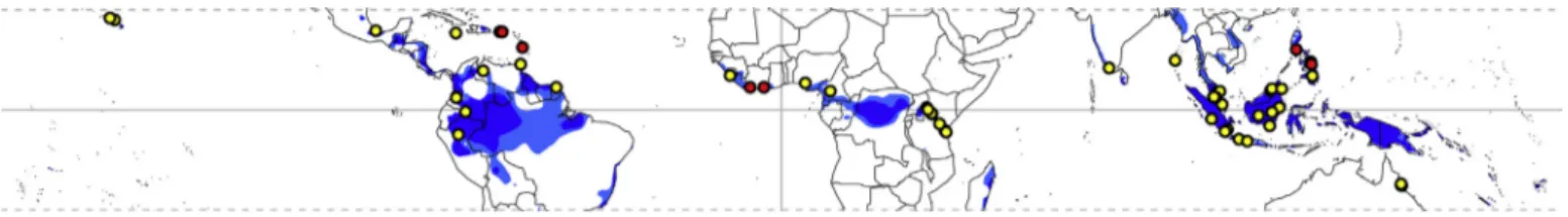 Fig. 1. Location of study sites (n = 61). Some dots represent several references, and some references contribute more than one dot