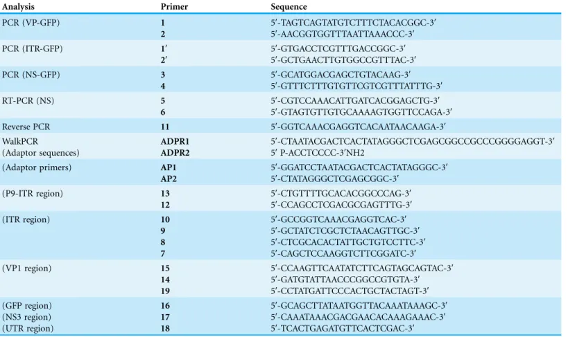 Table 1 Primers used in PCR, RT-PCR, reverse PCR and walk PCR analysis.