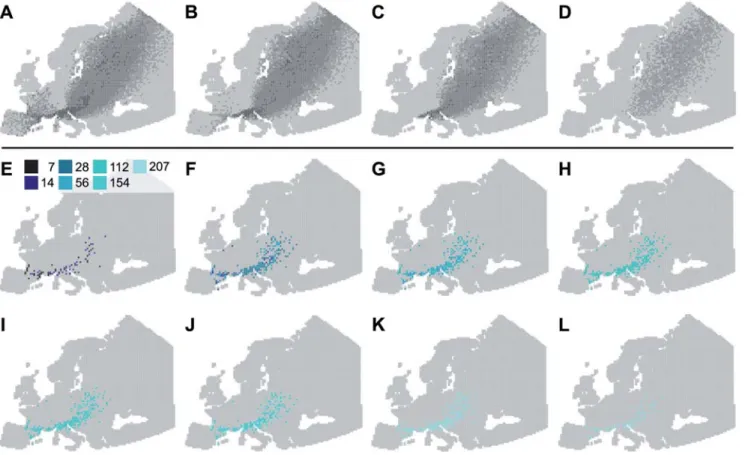 Figure 5. HP H5N1 AIV dispersal by Common Teal in Europe, from the Camargue, from September to May