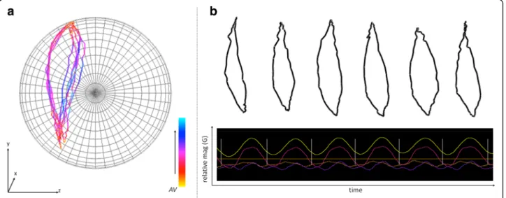 Fig. 9 a TriMag data collected from a human front crawl swimmer in a sea-race (a back mounted tag attached with tape, sampling at 40 Hz).