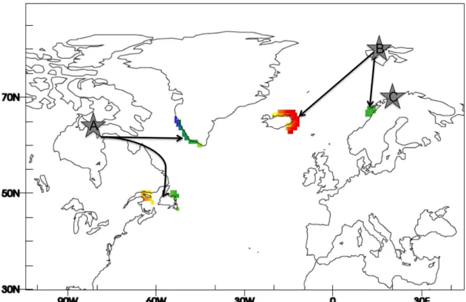 Figure 2: Grid cells corresponding to the winter (December to March) distribution (home range Kernel core, see 
