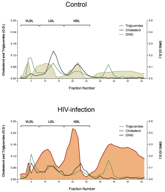 Figure 3. DING proteins distribution in lipoproteins fractions from HIV-infected and control pool