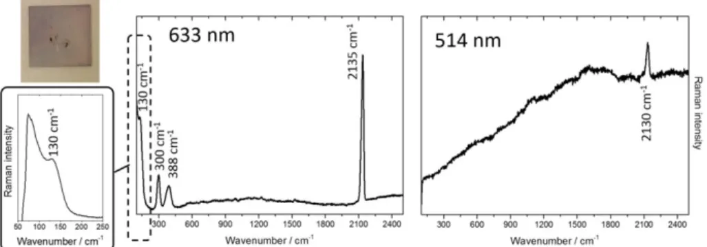 FIGURE 1 Typical Raman spectra of blank surface ‐ enhanced Raman spectroscopy surface (633 ‐ and 514 ‐ nm excitation) [Colour figure can be viewed at wileyonlinelibrary.com]