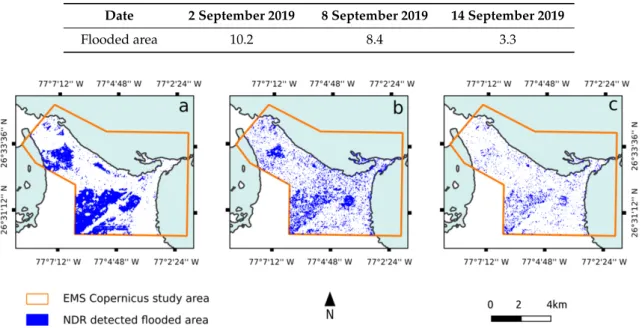 Table 5. Evolution of flooded area in Marsh Harbour between 2 and 14 September 2019. Data in square kilometers.