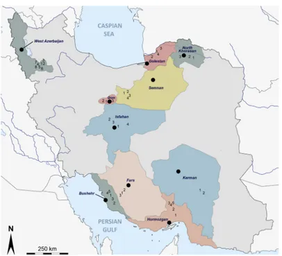 Fig 1. Geographic representation of the sandfly collection regions in Iran.