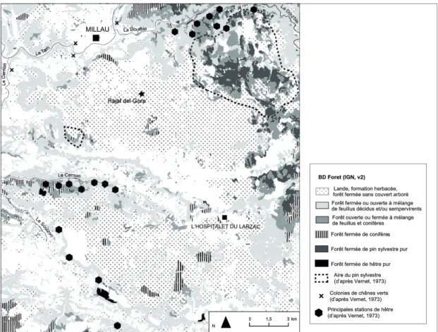 Fig. 2 : Carte de la végétation du Causse du Larzac (d’après Vernet, 1972 et l’IGN 2016).