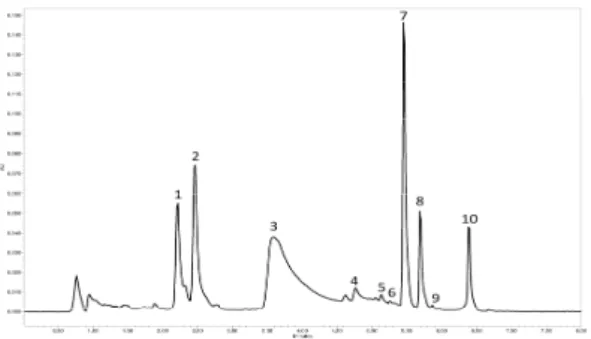 Figure 1: Chromatogram at 450 nm of madder extract before complexation  