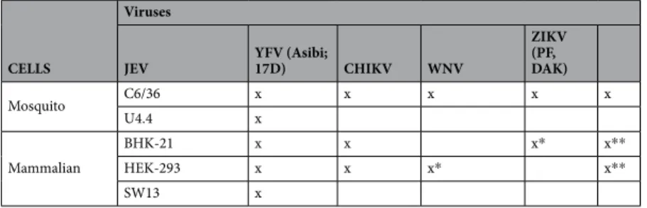 Table 1.  Summary of the different cell types used to rescue the arboviruses in this study
