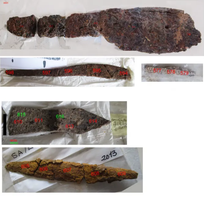 Figure 2 : Photos des objets de l'âge du fer analysés à Sidon (Site du Collège). 