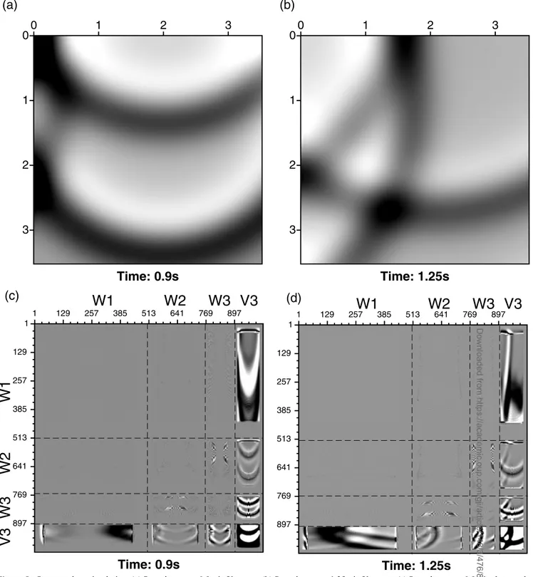 Figure 5. Quarter-plane simulation. (a) Snapshot at t=0.9 s in V 0 space. (b) Snapshot at t=1.25 s in V 0 space