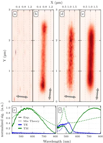 FIG. 5. SHG maps for (a) (resp. (d)) TE, and (b) (resp.