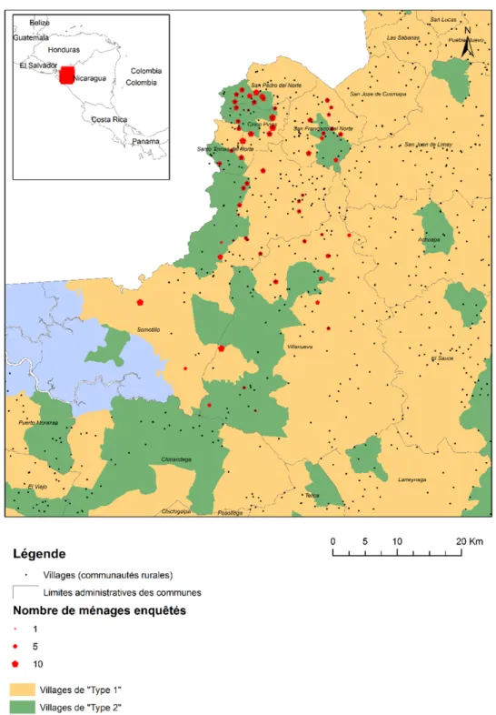 Fig. 4. Location and distribution map of the surveyed households according to the two types of selected villages.