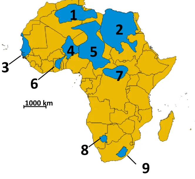 Figure 1 – Location of the studied aquifers in Africa 