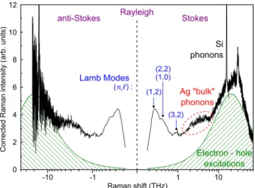 Figure 4 reports the corrected resonant Raman spectrum recorded at T = 300 K on a specific sample containing a very large assembly of Ag NCs embedded in a thick silica layer.