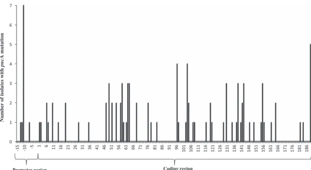 Table 3 Comparison of the pnc A mutation frequencies of isolates with different drug-resistant patterns (sensitive, mono-, double-, triple- and quadruple-resistant) and ﬁ rst-line drug sensitive isolates