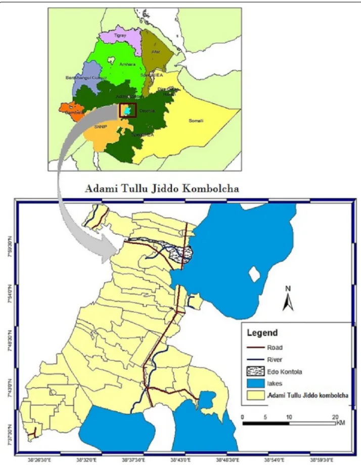 Fig. 1 Map of Edo Kontola village, in Adami Tullu Jiddo Kombolcha district and its location in Ethiopia