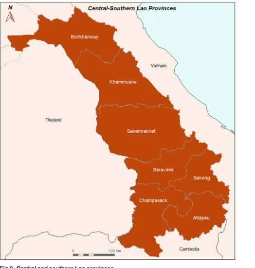 Fig 2. Central and southern Lao provinces.