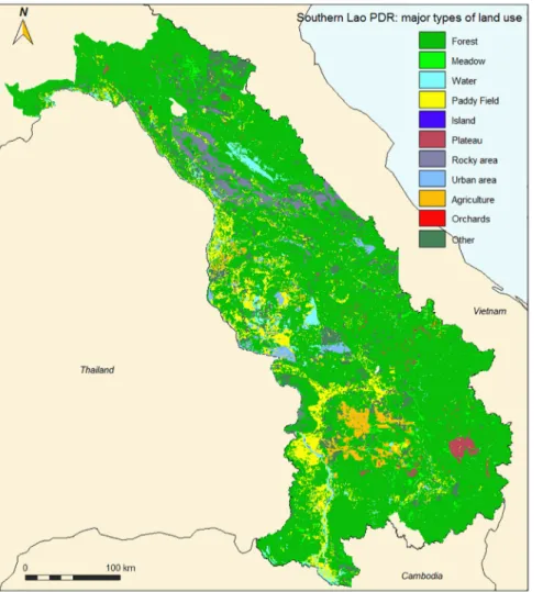 Fig 3. Land-use, 2014, central and southern Laos (from DALAM data).