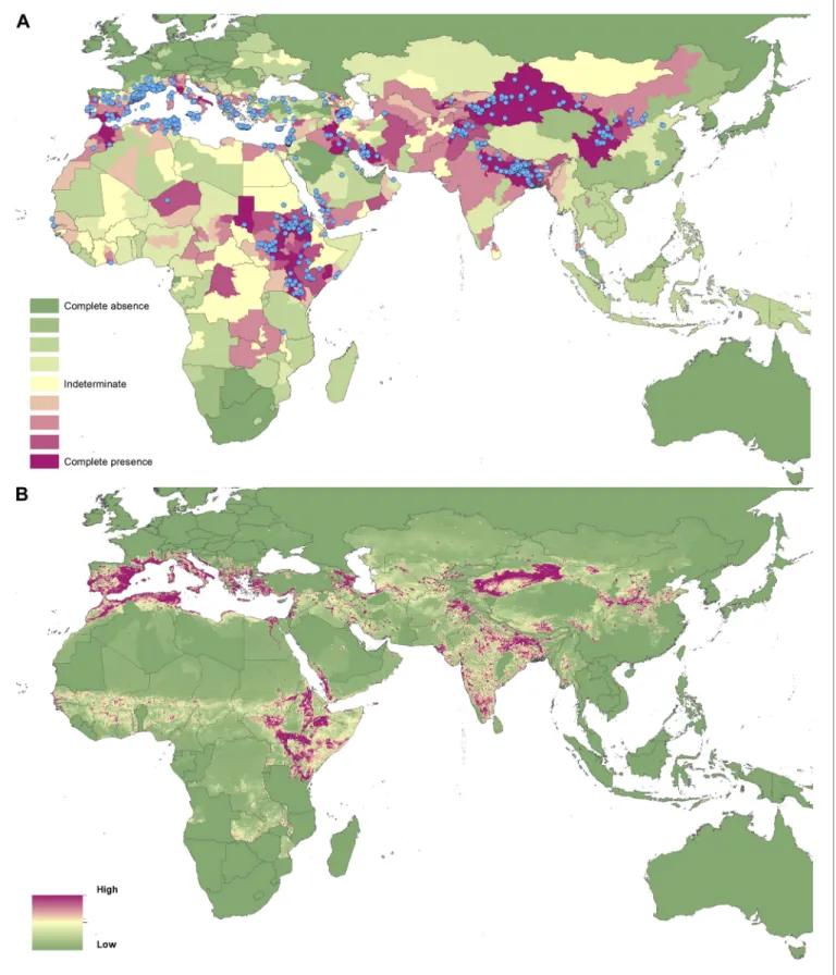 Figure 4. Reported and predicted distribution of visceral leishmaniasis in the Old World