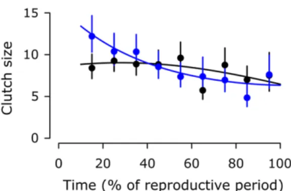 Figure 3. Timing of reproduction in A. parthenogenetica controls (black) and infected with A