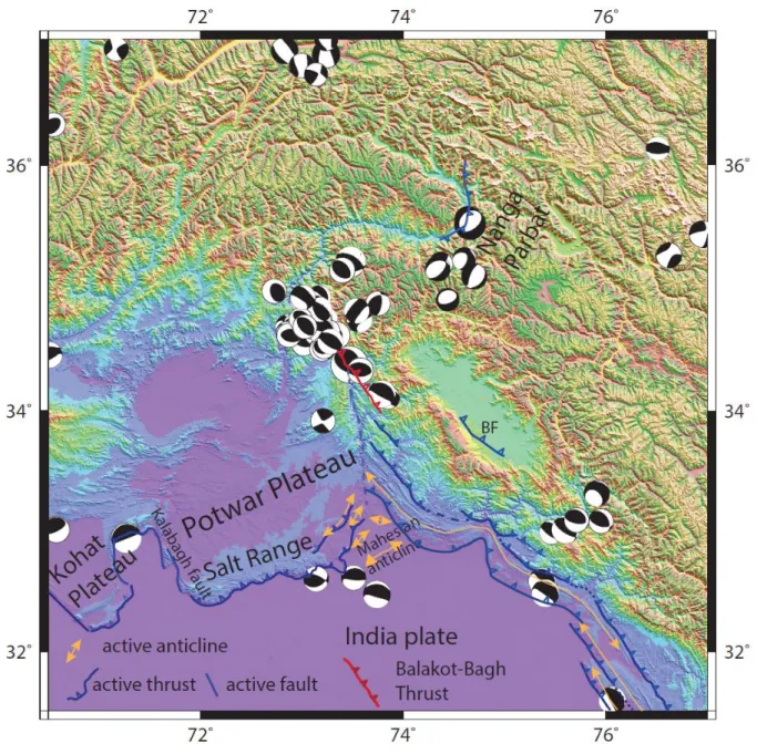 Figure 2. CMT focal mechanisms for the northwestern Himalaya (Dziewonski et al., 1981; 