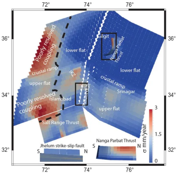 Figure 10. Simulation of the uncertainties on the slip on the patches using a  bootstrap method