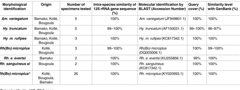 Table 4. Tick species selected to create a MALDI-TOF MS reference database, identified by molecular biology.