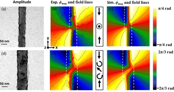 Figure 3. Transverse DW and hybrid magnetic state in 55 and 85 nm nano-cylinders. (a) and (d) 