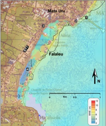 Figure 9. Maximum wave elevation (in m) at Wallis generated by an M W = 9.1 earthquake along the Tonga Trench